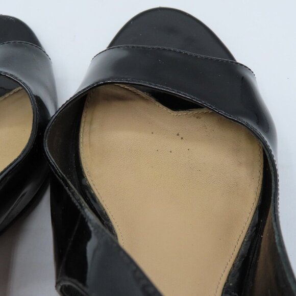 Via Spiga Womens 9 M Black Patent Leather Open Toe Slingback High Heels Buckle - Picture 9 of 12